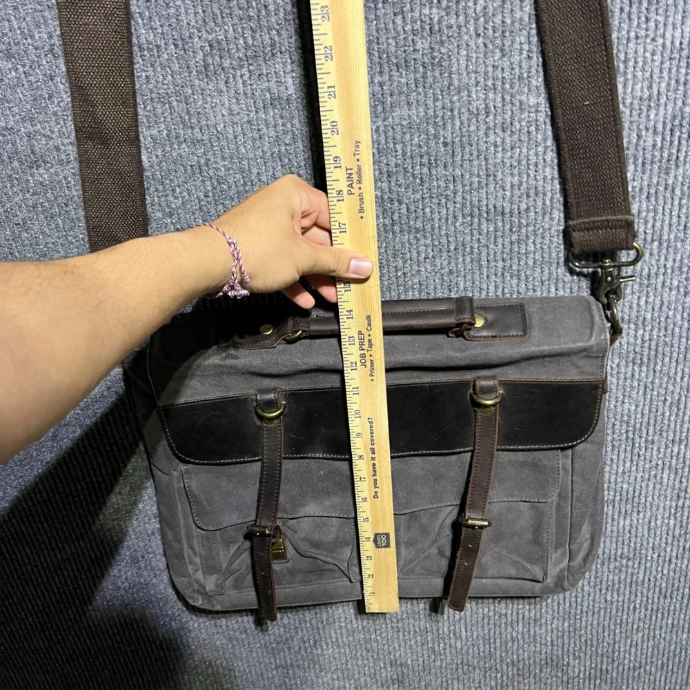 Emissary Messenger Bag Mens OS Grey Waxed Canvas Leather Laptop Satchel Rugged